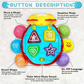 HISTOYE Baby Crawling Toys Baby Toys 6-12 Months Bilingual Toys Spanish English Infant Toddler Toys 3-6 6-12 12-18 Months with Light Music Bilingual Toys for Toddlers 1-3 6 7 8 9 10 11 12 Months Old