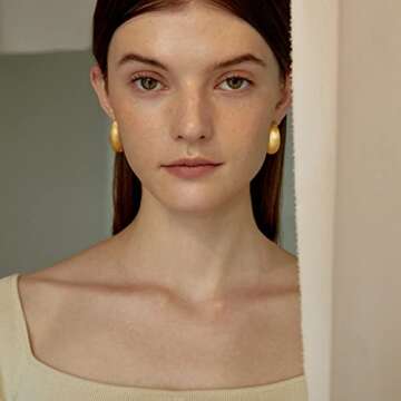 MUYAN Matte Gold Plated Long Waterdrop Clip On Earrings for Women Gold Long Brushed Droplet Clip Earrings Lightweight Jewelry