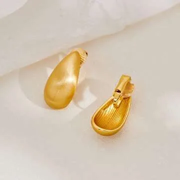 MUYAN Matte Gold Plated Long Waterdrop Clip On Earrings for Women Gold Long Brushed Droplet Clip Earrings Lightweight Jewelry