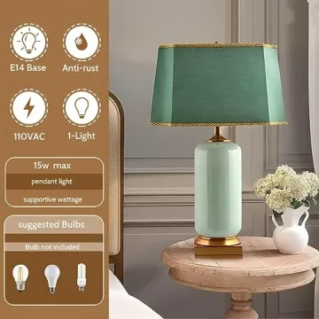 PURESILKS Modern Green Ceramic Table Lamp for Home Decor