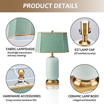 PURESILKS Modern Green Ceramic Table Lamp for Home Decor