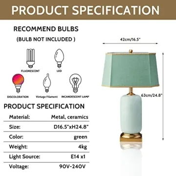 PURESILKS Modern Green Ceramic Table Lamp for Home Decor