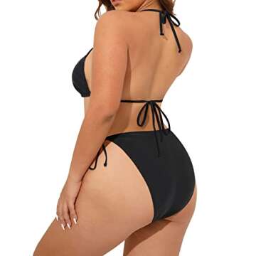 Tempt Me Women Plus Size Triangle Bikini String Two Piece Halter Tie Side Swimsuit Black 18 Plus