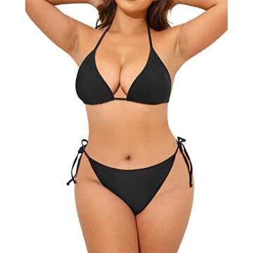 Tempt Me Women Plus Size Triangle Bikini String Two Piece Halter Tie Side Swimsuit Black 18 Plus