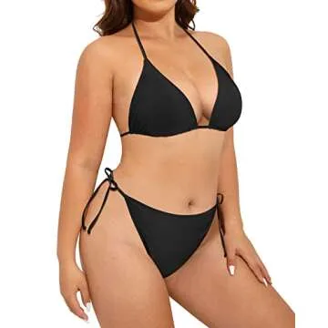 Tempt Me Women Plus Size Triangle Bikini String Two Piece Halter Tie Side Swimsuit Black 18 Plus