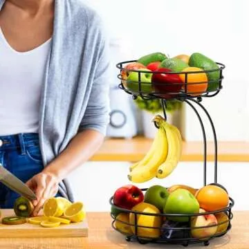 Bextsrack 2-Tier Fruit Basket Bowl with Banana Hanger