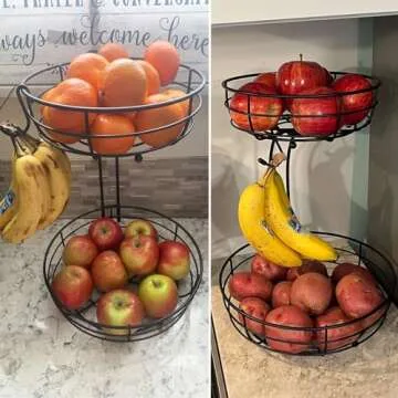 Bextsrack 2-Tier Fruit Basket Bowl with Banana Hanger