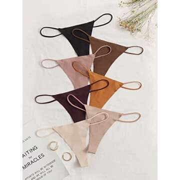 SOLY HUX Women's 7 Piece Low Rise G String Thongs Panty Underwear Black Brown Multi M