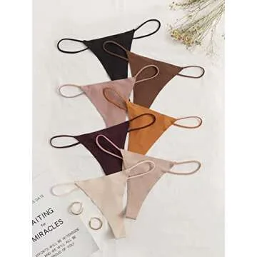 SOLY HUX Women's 7 Piece Low Rise G String Thongs Panty Underwear Black Brown Multi M