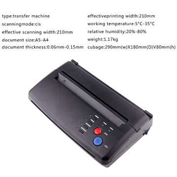 Tattoo Transfer Stencil Printer Machine with 10 Thermal Tattoo Kit Copier Printer Tattoo Transfer Stencil Paper Tattoo Stencil Printer Machine for Tattoos Supply