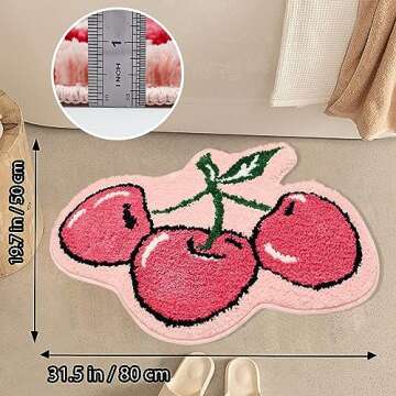 Qleewei Cherry Rug Cherry Bath Mat Bathroom Rug Funny Fruit Bath Mat Cherry Bathroom Decor Cute Rug Soft Absorbent Non Slip Rug