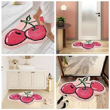 Qleewei Cherry Rug Cherry Bath Mat Bathroom Rug Funny Fruit Bath Mat Cherry Bathroom Decor Cute Rug Soft Absorbent Non Slip Rug