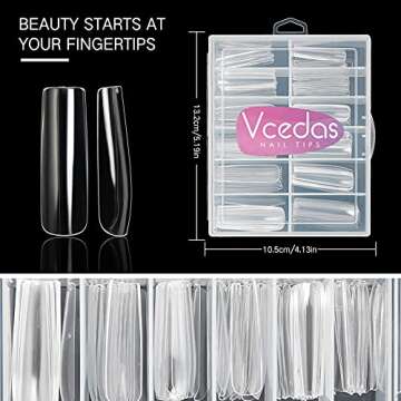 Vcedas Extra Long French Nail Tips 120PCS Full Cover Long Square XL Nail Tips Clear Acrylic False Nail Art Tips Press on Nails for Manicure Nail Salon Home DIY