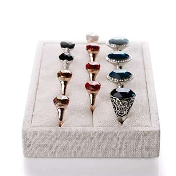 Oirlv linen 3 Slots Ring Earrings Display Trays Showcase Jewelry Organizer (creamy-white)