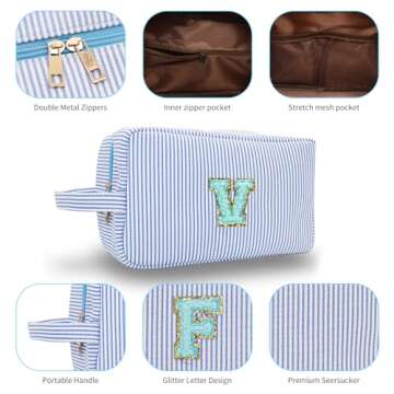 Koiernr Valentines Day Gifts, Makeup Bag, Cute Cosmetic Bag, Personalized Initial Preppy Patch Makeup Bag, Travel Cosmetic Bag, Makeup Bag is a Birthday, Valentines Day Gifts for Him