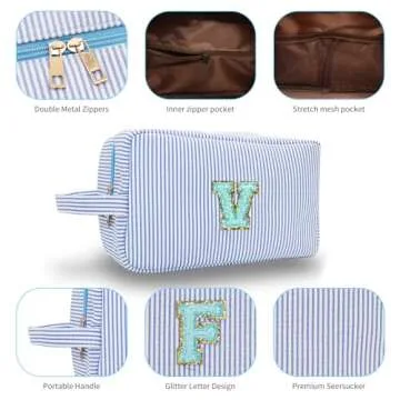 Koiernr Valentines Day Gifts, Makeup Bag, Cute Cosmetic Bag, Personalized Initial Preppy Patch Makeup Bag, Travel Cosmetic Bag, Makeup Bag is a Birthday, Valentines Day Gifts for Him