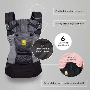 LÍLLÉbaby Complete Airflow Ergonomic 6-in-1 Baby Carrier Newborn to Toddler - with Lumbar Support - for Children 7-45 Pounds - 360 Degree Baby Wearing - Inward and Outward Facing - Charcoal/Silver