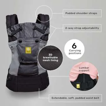 LÍLLÉbaby Complete Airflow Ergonomic 6-in-1 Baby Carrier Newborn to Toddler - with Lumbar Support - for Children 7-45 Pounds - 360 Degree Baby Wearing - Inward and Outward Facing - Charcoal/Silver