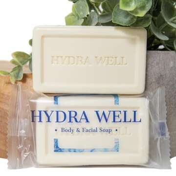Hydra Well Bulk Hotel Soap, Wholesale Travel Essentials, Mini Body and Bath Amenities, Individually Wrapped Body Hand Soap, Vacation Rentals, Guest Rooms and Charity Donation, 0.85oz, 50 Pack