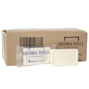 Hydra Well Bulk Hotel Soap, Wholesale Travel Essentials, Mini Body and Bath Amenities, Individually Wrapped Body Hand Soap, Vacation Rentals, Guest Rooms and Charity Donation, 0.85oz, 50 Pack