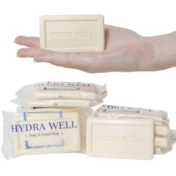 Hydra Well Bulk Hotel Soap, Wholesale Travel Essentials, Mini Body and Bath Amenities, Individually Wrapped Body Hand Soap, Vacation Rentals, Guest Rooms and Charity Donation, 0.85oz, 50 Pack
