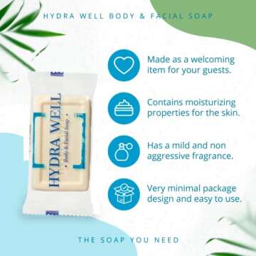 Hydra Well Bulk Hotel Soap, Wholesale Travel Essentials, Mini Body and Bath Amenities, Individually Wrapped Body Hand Soap, Vacation Rentals, Guest Rooms and Charity Donation, 0.85oz, 50 Pack