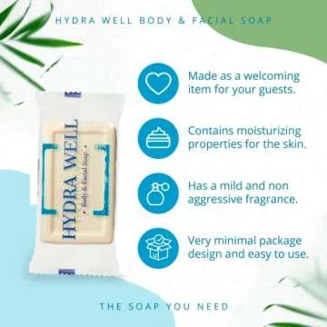 Hydra Well Bulk Hotel Soap, Wholesale Travel Essentials, Mini Body and Bath Amenities, Individually Wrapped Body Hand Soap, Vacation Rentals, Guest Rooms and Charity Donation, 0.85oz, 50 Pack