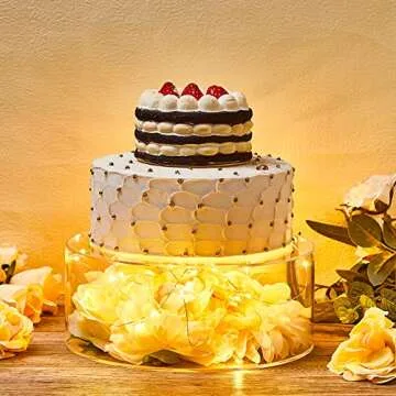 Sintuff 3 Pcs Acrylic Cake Stand with LED Lights 6'', 8'', 10'' Clear Fillable Cake Riser Round 3 Tier Case Cylinder Box for Wedding Birthday Holiday Party Food Display, 3 Sizes