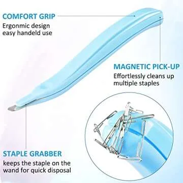 ZZTX 3 PCS Professional Magnetic Staple Remover Puller Rubberized Staples Remover Staple Removal Tool for School Office Home(Blue, Pink, Purple)