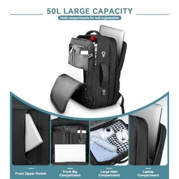 Travel Backpack 50L Expandable Laptop Carry On Bag