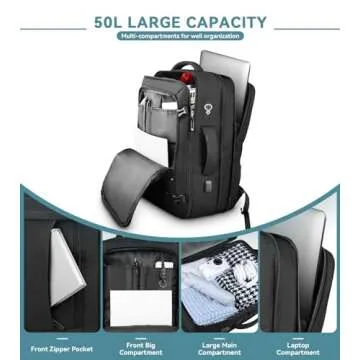 Travel Backpack 50L Expandable Laptop Carry On Bag