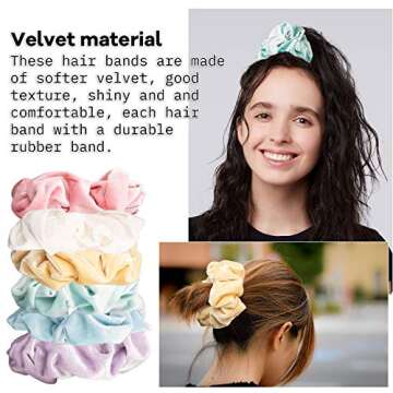 Whaline Pastel Hair Scrunchies Large Velvet Elastic Scrunchy Bobbles Ice Cream Color Hair Bands Soft Hair Ties Hair Accessories for Girls Women, 6 Colors