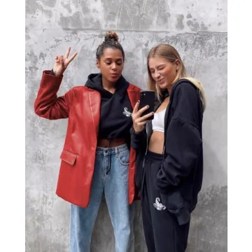 ABYOVRT Women Vintage Red Faux Leather Jacket Streetwear