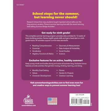 Summer Bridge Activities 8th to 9th Grade Workbooks All Subjects, Middle School Books With Math, Rea...