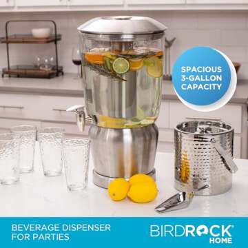 BIRDROCK HOME 3 Gallon Beverage Dispenser - Durable & Stylish
