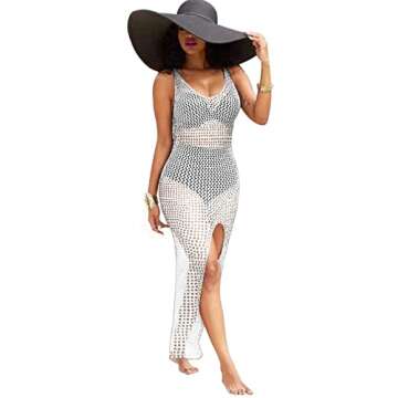 Sexy Cover Ups for Swimwear Women Scoop Neck Crochet Swimwear Split Dress Summer Bathing Suit