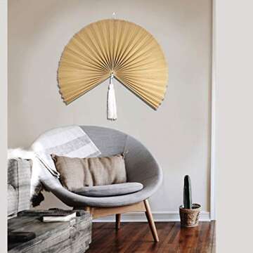 MadeTerra Bamboo Rustic Fan Wall Decor | Wall Hanging Boho Woven Home Decor Wall Pediment | Beautiful Wall Art for Apartment, Room, Home Decoration (Extra Large 43''x21'', Ivory)