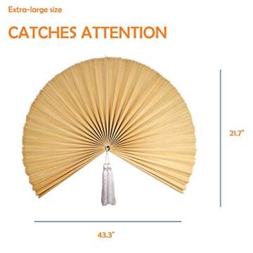 MadeTerra Bamboo Rustic Fan Wall Decor | Wall Hanging Boho Woven Home Decor Wall Pediment | Beautiful Wall Art for Apartment, Room, Home Decoration (Extra Large 43''x21'', Ivory)