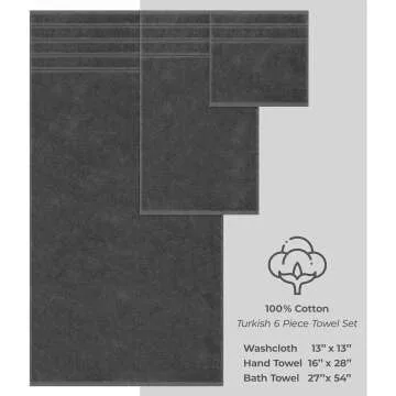 Luxury Dark Gray 6 Piece Towel Set | 100% Cotton