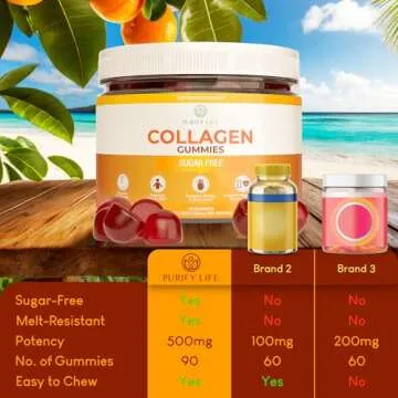 Sugar-Free Marine Collagen Gummies (90 Collagen Chews) Potent 500mg Collagen Gummy for Hair Growth, Healthier Skin & Nails, Pore Reducer & Elasticity Hydrolyzed, Gluten Free, Non-GMO, Orange Flavor