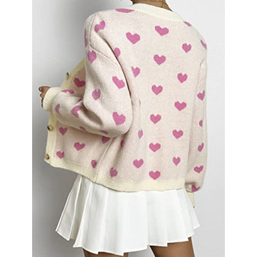 Verdusa Women's Long Sleeve Print Button Front V Neck Knit Sweater Cardigan Light Pink L