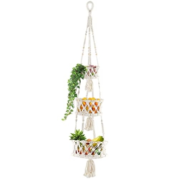 Tisuokae 3 Tier Macrame Hanging Fruit Basket for Kitchen Organizing, Wall Hanging Basket for Fruit a...