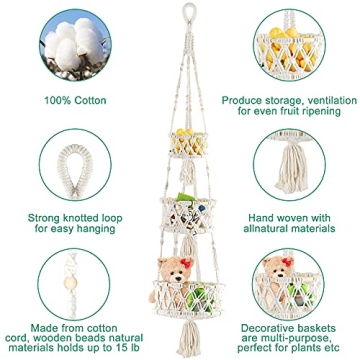 Tisuokae 3 Tier Macrame Fruit Basket for Organizing