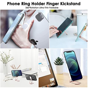 Phone Ring Holder Finger Kickstand, 360° Rotation Metal Phone Grip for Magnetic Car Mount Foldable Cell Phone Stand Compatible with Most Smartphones