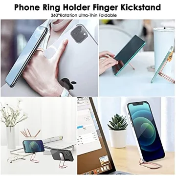 Phone Ring Holder Finger Kickstand, 360° Rotation Metal Phone Grip for Magnetic Car Mount Foldable Cell Phone Stand Compatible with Most Smartphones