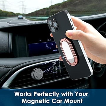 Phone Ring Holder Finger Kickstand, 360° Rotation Metal Phone Grip for Magnetic Car Mount Foldable Cell Phone Stand Compatible with Most Smartphones