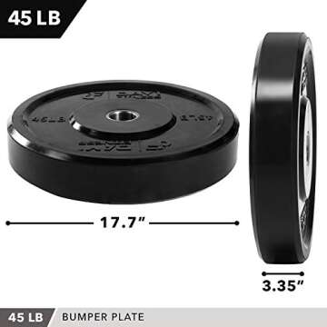 DAY 1 FITNESS Olympic Bumper Weighted Plate 2â€ For Barbells, Bars, 45 lb Single Plate - Shock-Absorbing, Minimal Bounce Steel Weights with Bumpers for Lifting, Strength Training, and Working Out