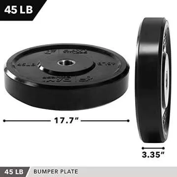 DAY 1 FITNESS Olympic Bumper Weighted Plate 2â€ For Barbells, Bars, 45 lb Single Plate - Shock-Absorbing, Minimal Bounce Steel Weights with Bumpers for Lifting, Strength Training, and Working Out