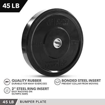DAY 1 FITNESS Olympic Bumper Weighted Plate 2â€ For Barbells, Bars, 45 lb Single Plate - Shock-Absorbing, Minimal Bounce Steel Weights with Bumpers for Lifting, Strength Training, and Working Out