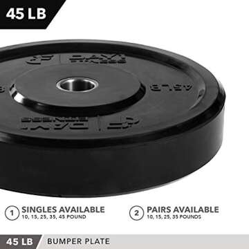 DAY 1 FITNESS Olympic Bumper Weighted Plate 2â€ For Barbells, Bars, 45 lb Single Plate - Shock-Absorbing, Minimal Bounce Steel Weights with Bumpers for Lifting, Strength Training, and Working Out